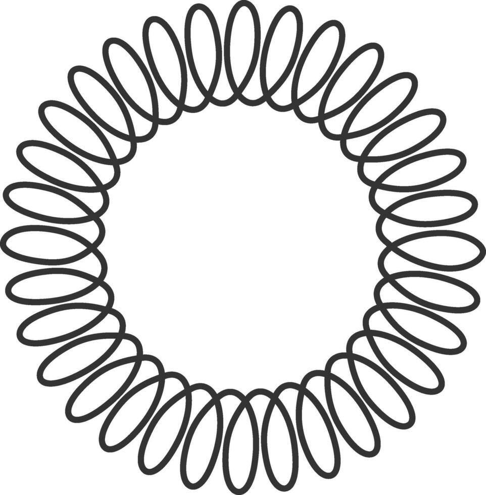 Continuous line drawing of metal spiral spring forming a circle, representing concepts like flexibility, elasticity, and industrial components on a white background vector