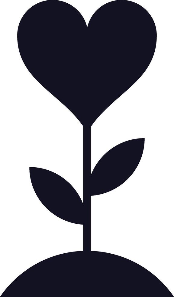 Minimalist illustration of a heart shaped flower growing from the ground, symbolizing love, care, and romantic relationships, ideal for Valentine's Day or anniversary celebrations vector