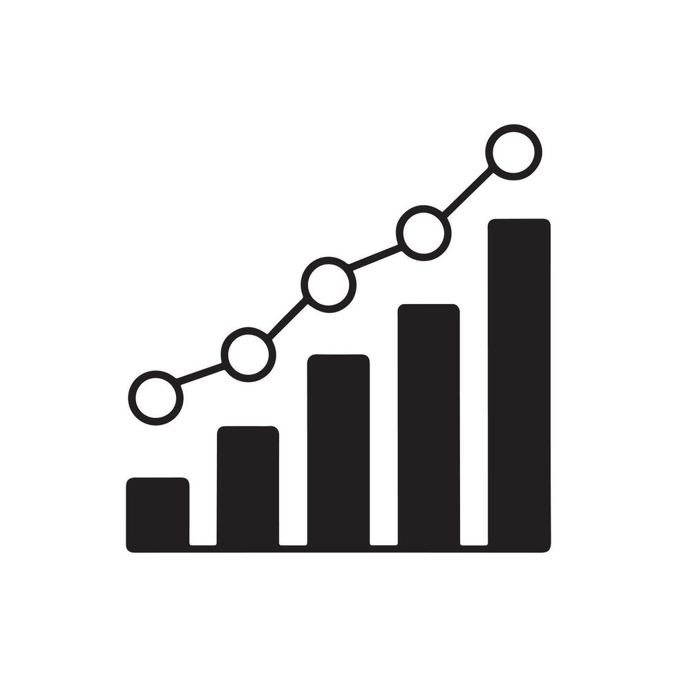 PBlack and White Bar Graph Icon with Line Chart vector