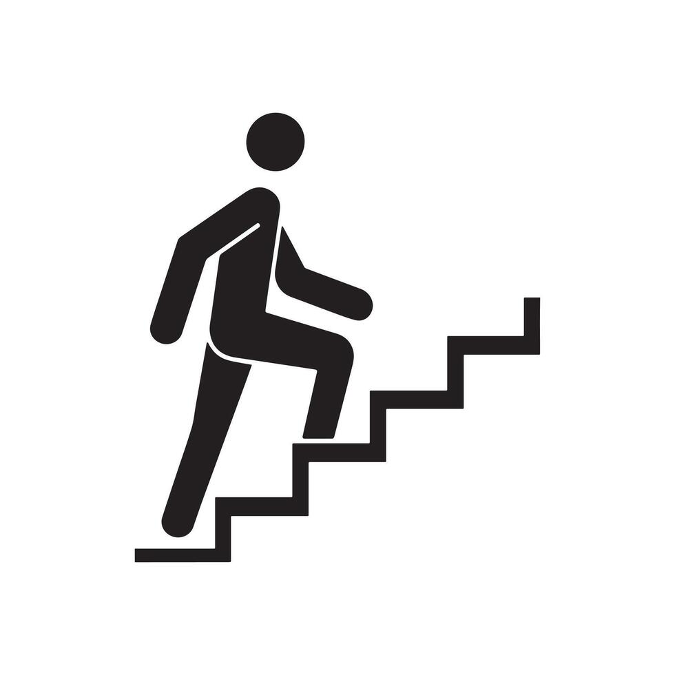Person Climbing Stairs Icon Symbolizing Progress and Achievement vector