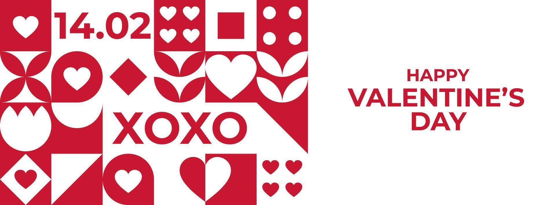 Valentines day banner with red and white elements and geometric shapes vector