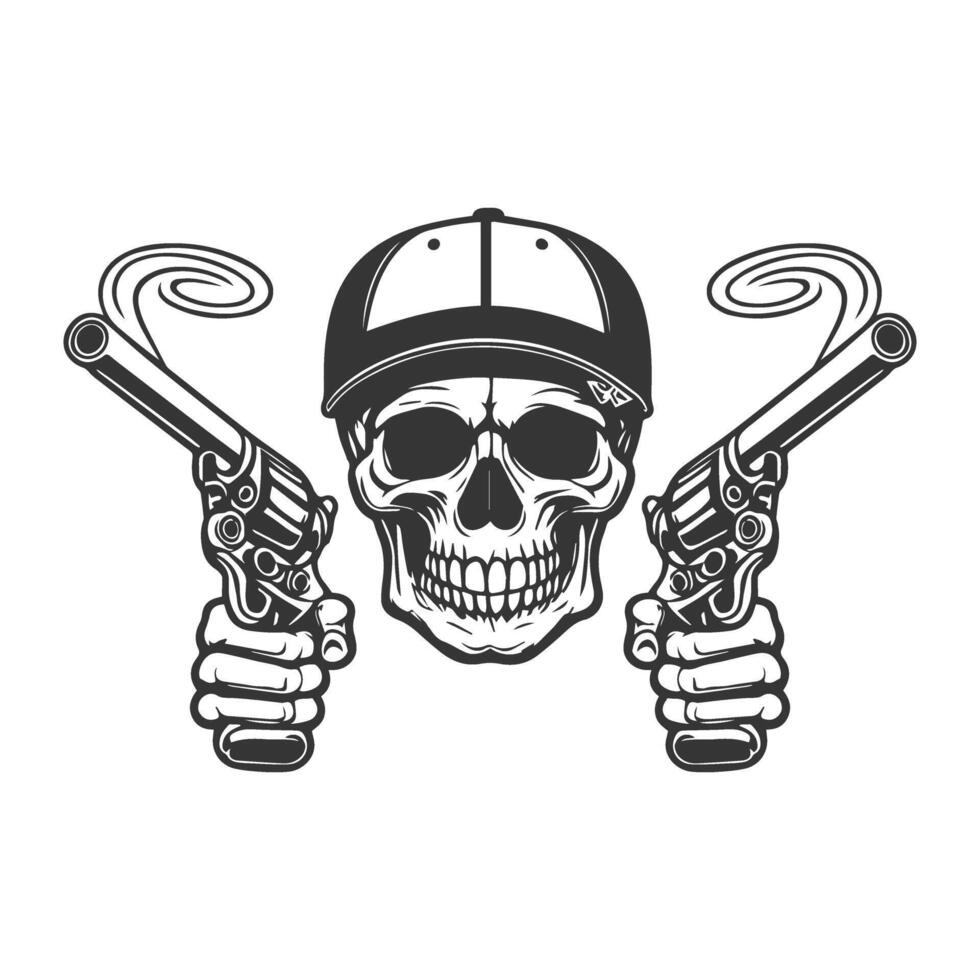 Gangster Skull with Revolvers vector