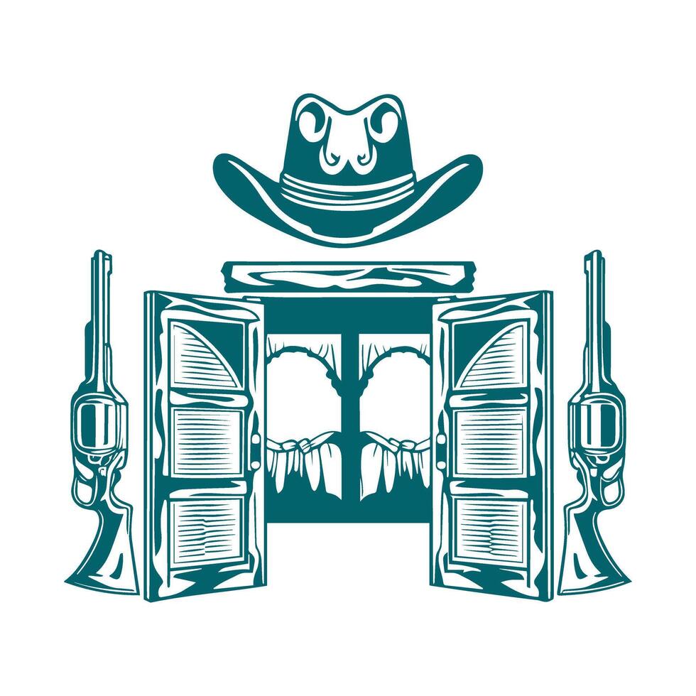 Isolated emblem with illustration of saloon, hat and pistols vector