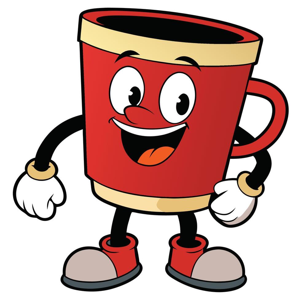 a cartoon red coffee cup with a smile vector