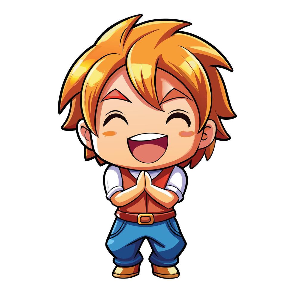 a cartoon boy with orange hair and blue jeans vector