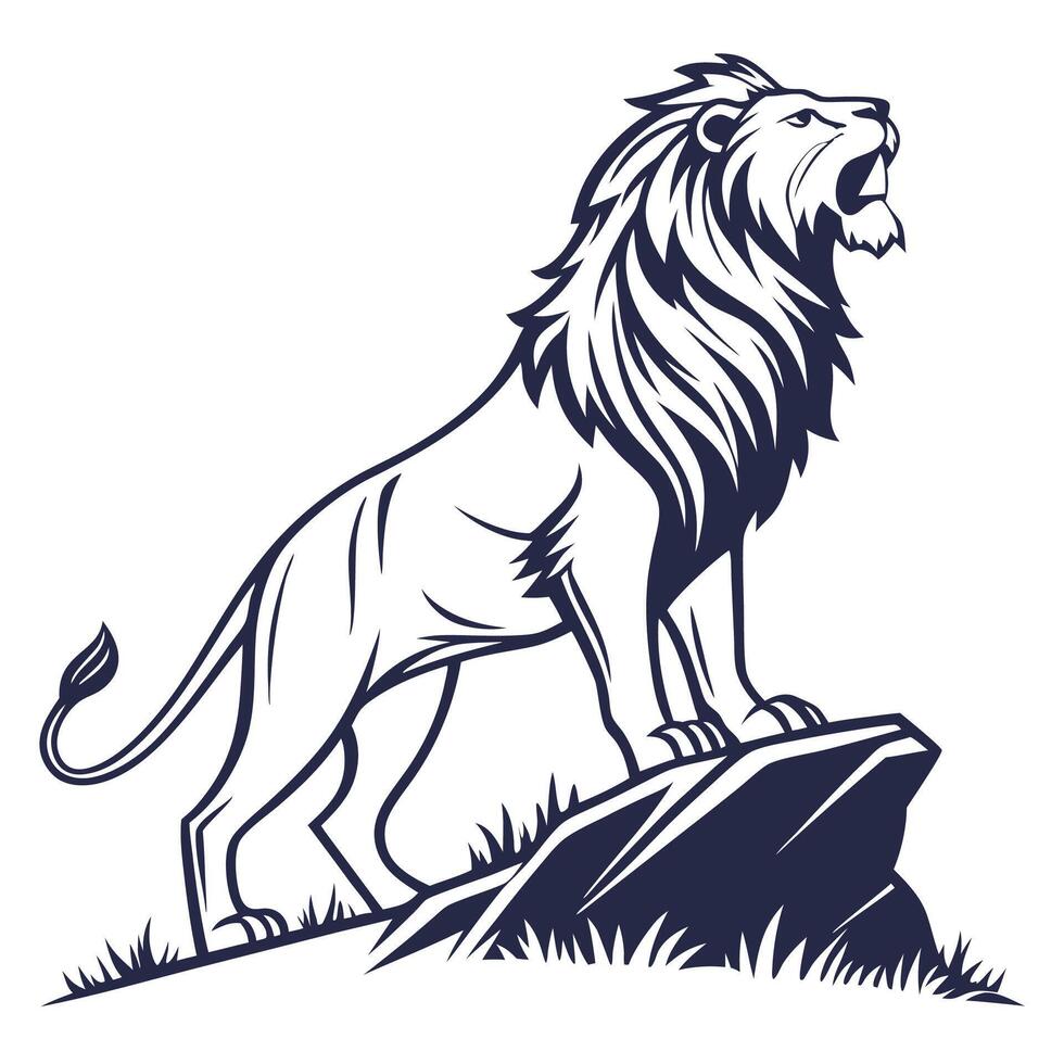 lion standing on a rock, illustration vector