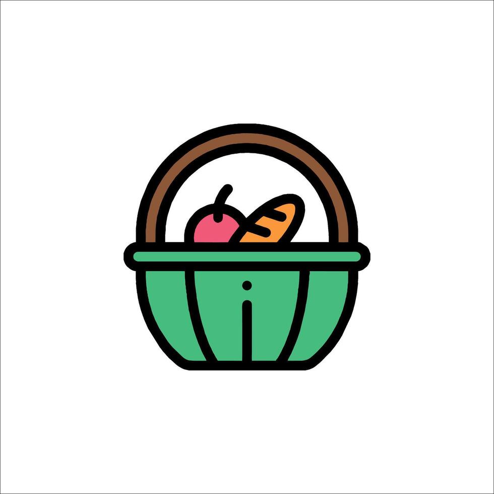 A basket with fruit and bread in it vector