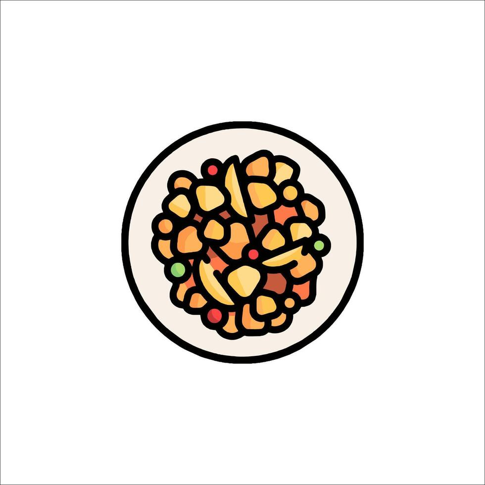 A plate full of food with a line drawing of it vector