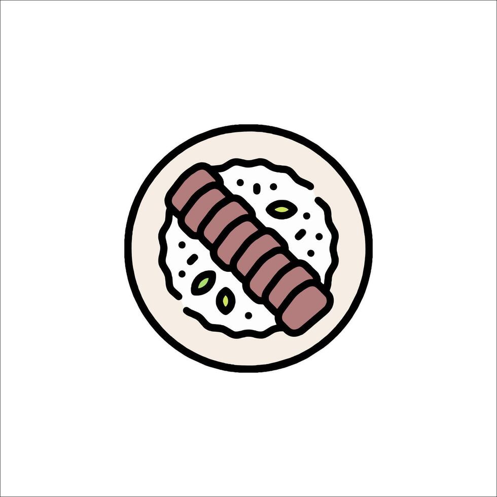 A plate with a sausage on it vector