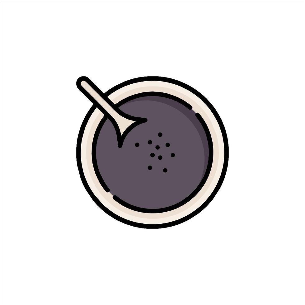A bowl of black powder with a spoon in it vector