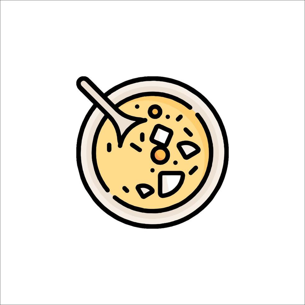 A bowl of soup with a spoon in it vector