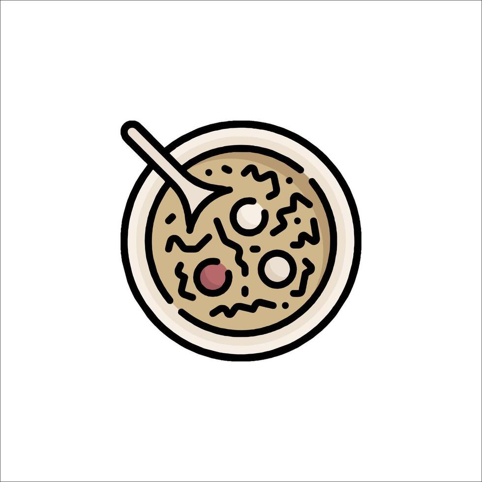 A bowl of soup with a spoon on top vector