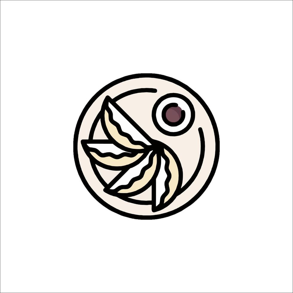 A plate with food on it, with a slice of bread in the middle vector