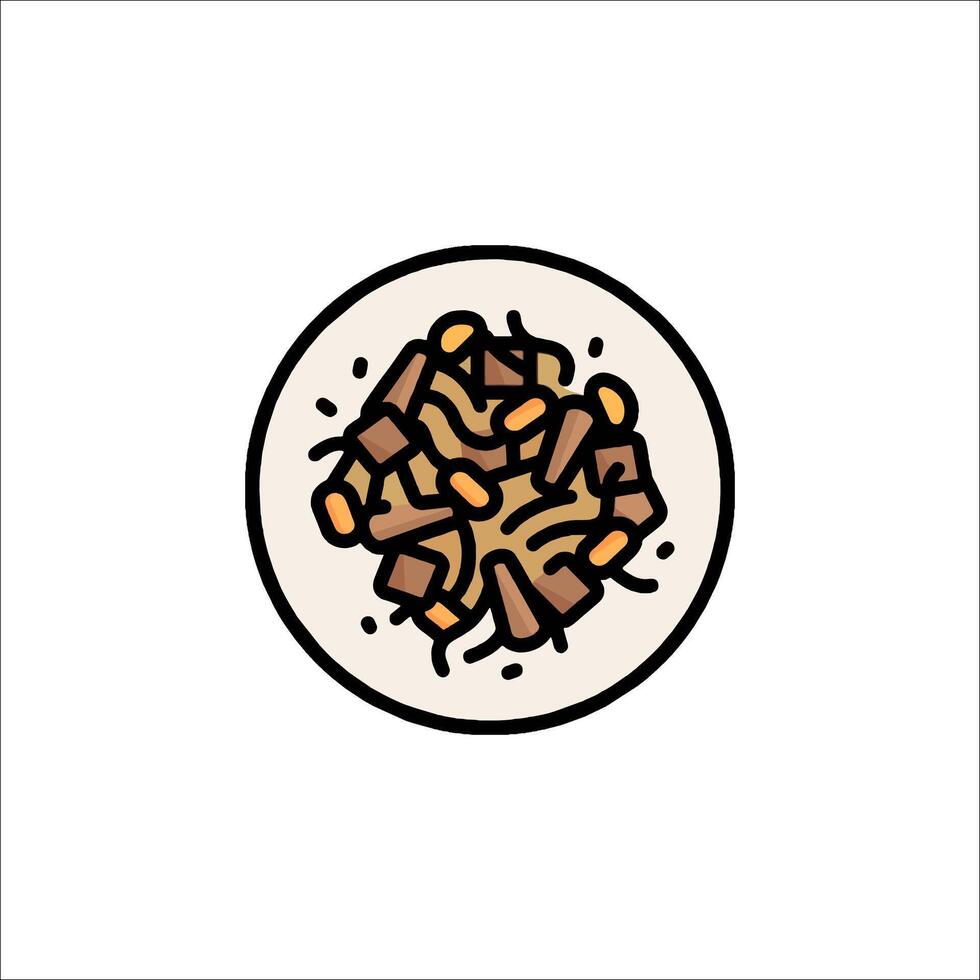 A plate of food with meat and vegetables in it vector