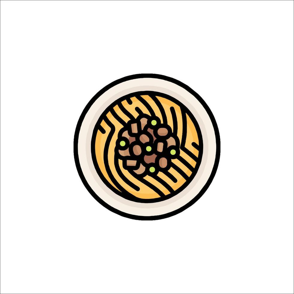 A bowl of noodles with beans and vegetables vector