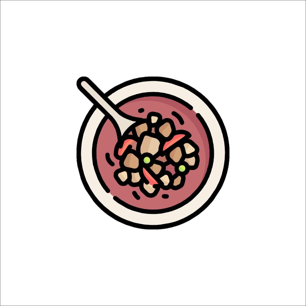 A bowl of soup with a spoon on top vector