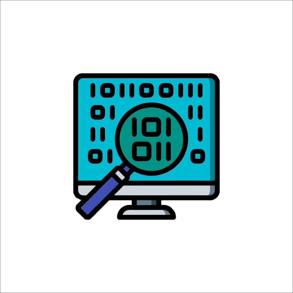 A computer monitor with a magnifying glass on it vector