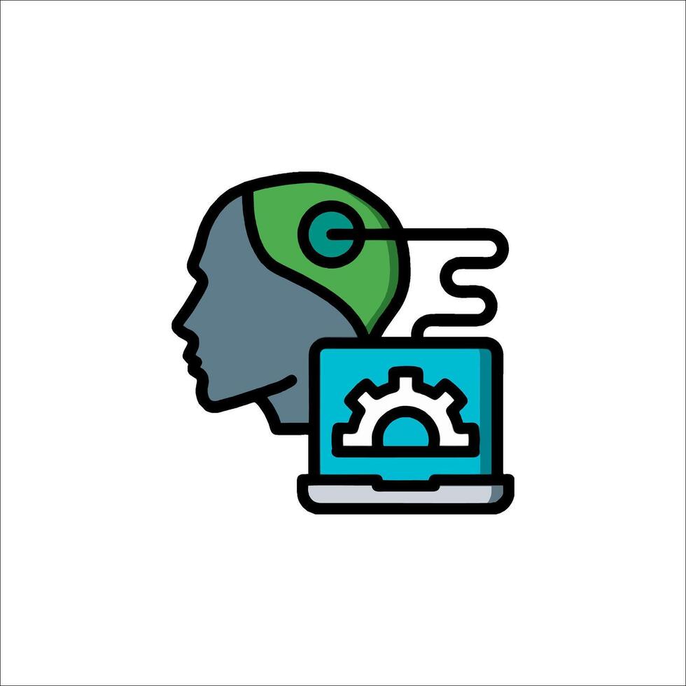 A logo for a computer with a head and gears vector