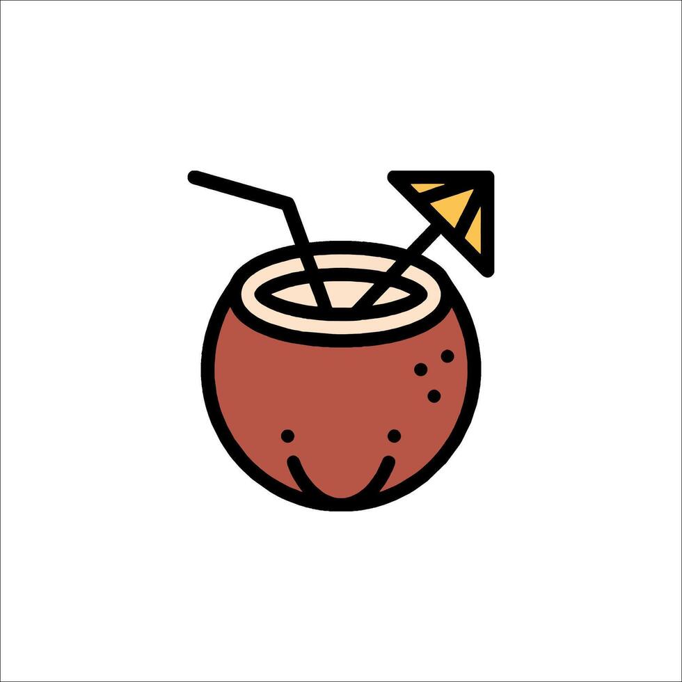 A coconut drink with a straw and umbrella icon vector