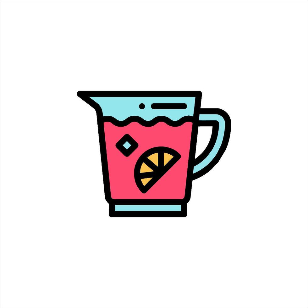 A pitcher of juice with a slice of lemon in it vector