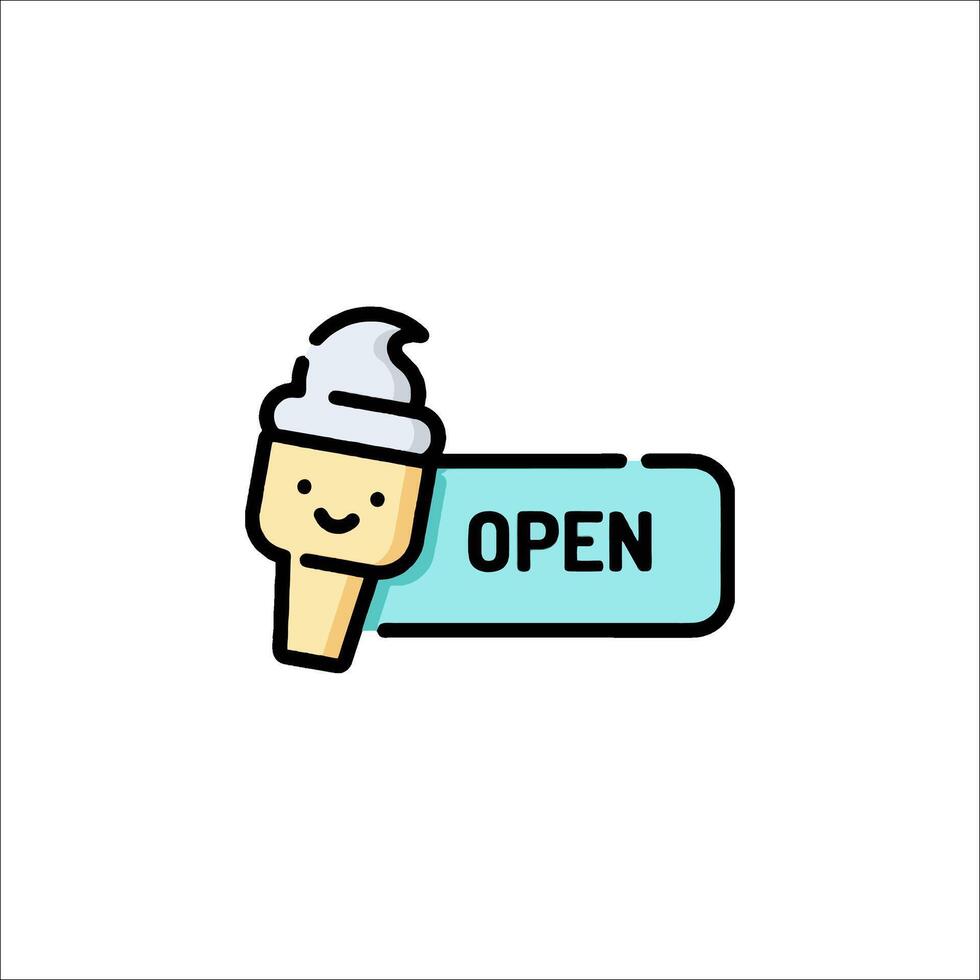An ice cream cone with the word open on it vector