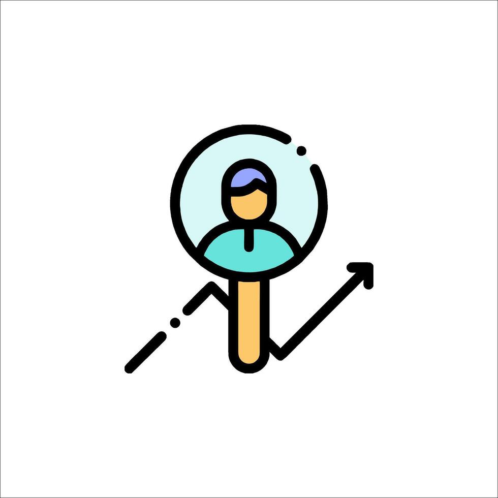 A person looking at a graph with a magnifying glass vector