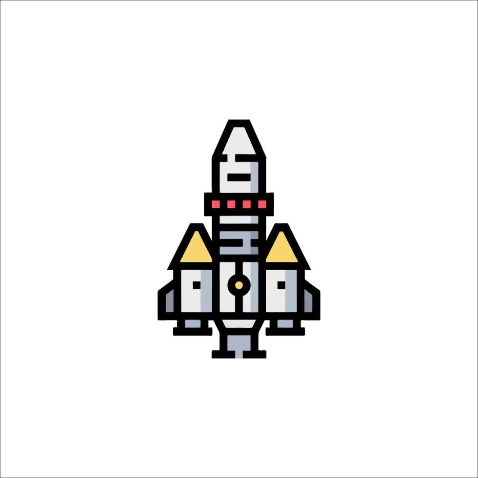 A pixel style illustration of a rocket ship vector
