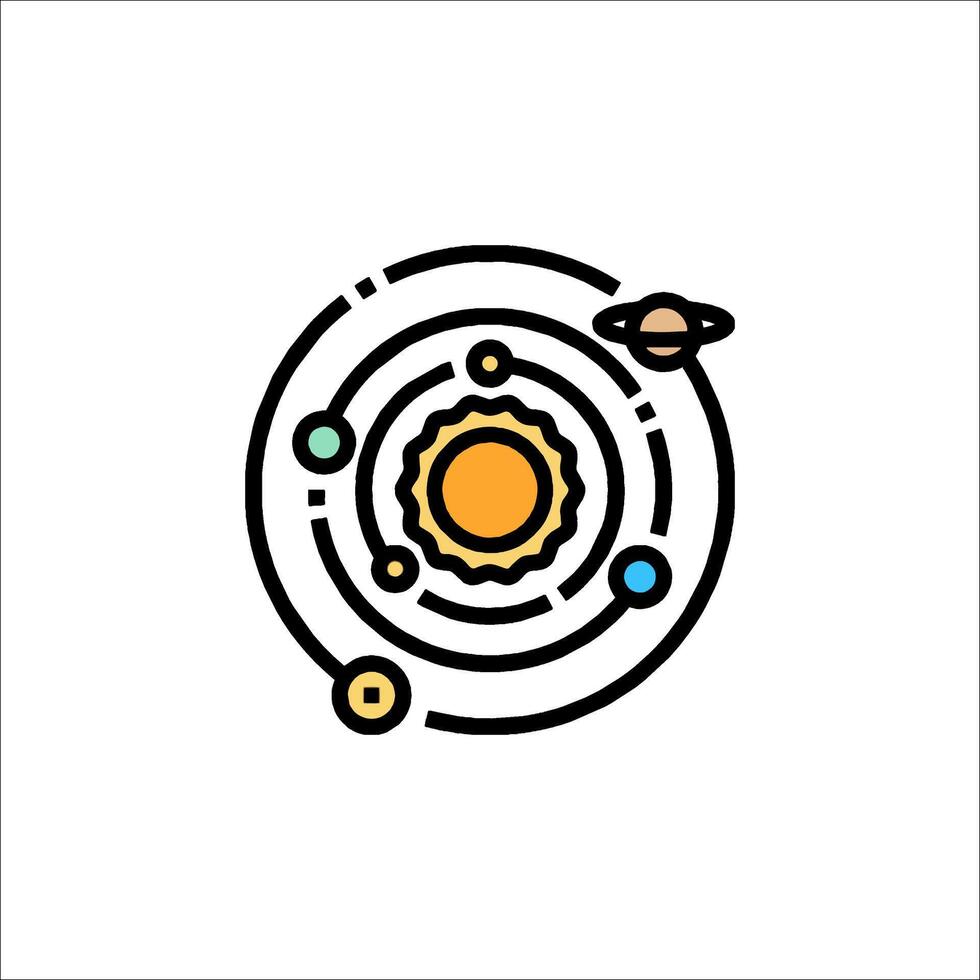 The solar system is shown in a line art style vector