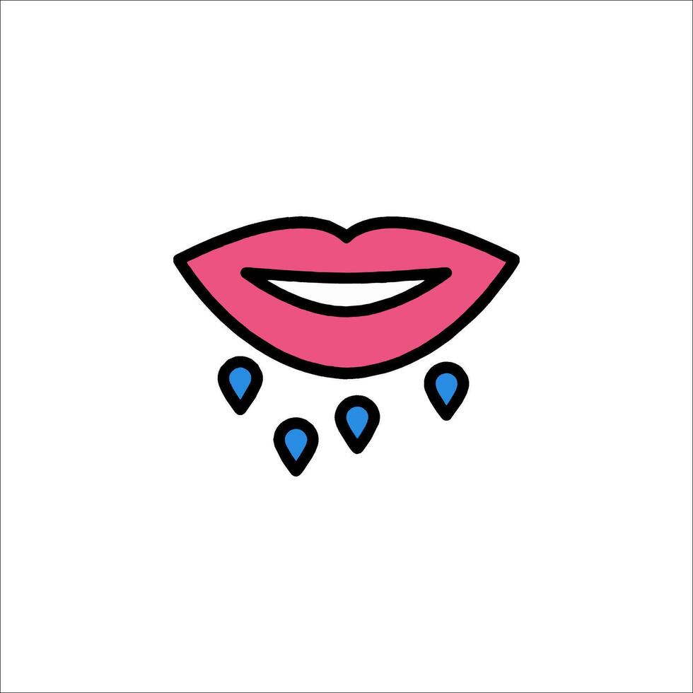 A pink lips with blue drops on it vector