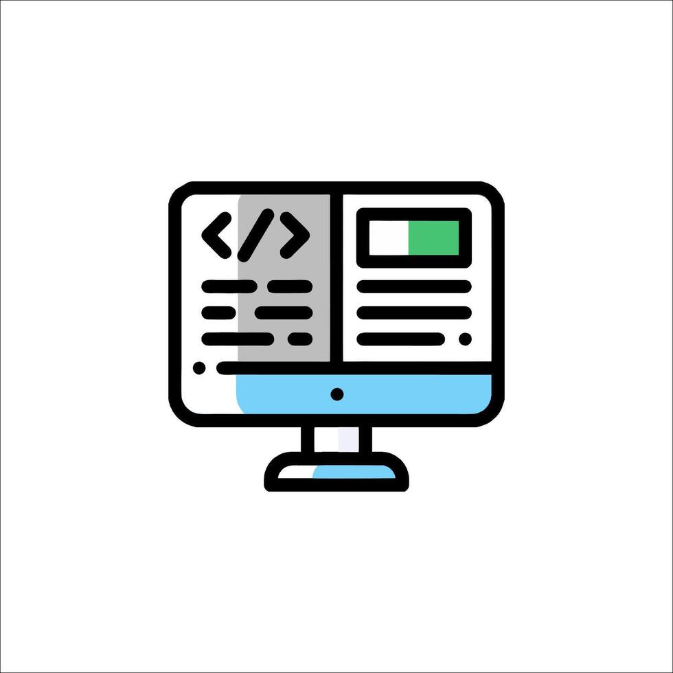 A computer monitor with a code symbol on it vector