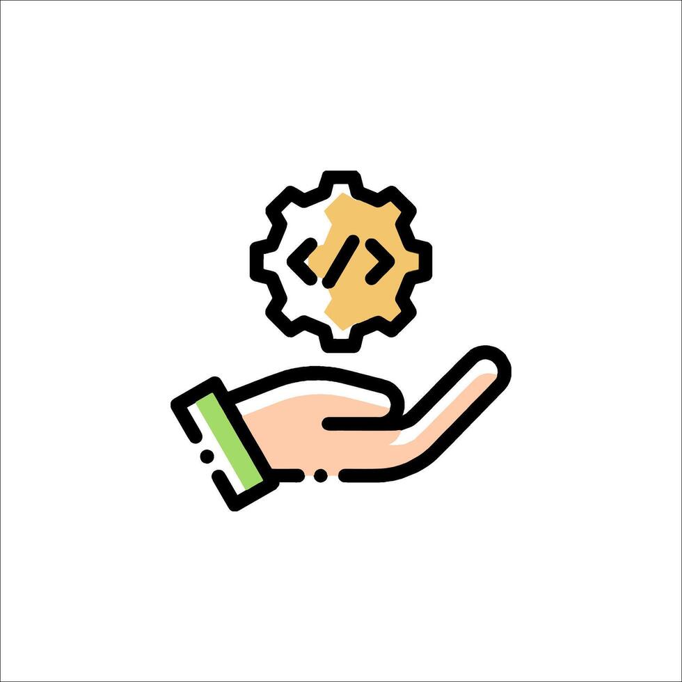 A hand holding a coin and a gear vector
