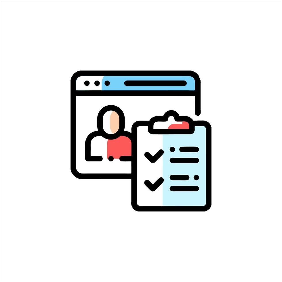un persona es sentado en un computadora y comprobación un Lista de Verificación vector