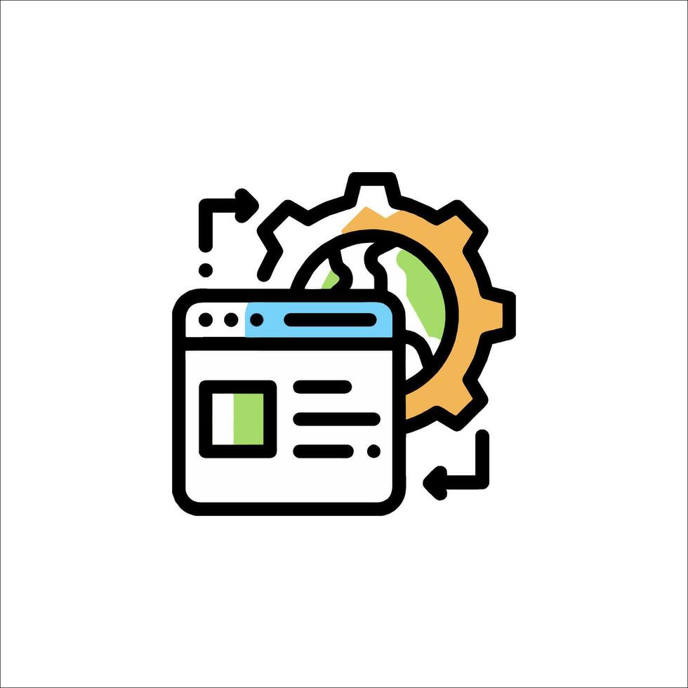 A web page with gears and a globe icon vector