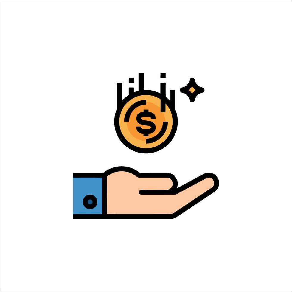 A hand holding a dollar coin and a dollar sign vector