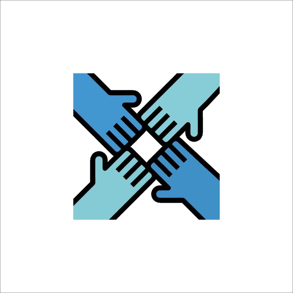 A group of hands holding each other in a cross shape vector