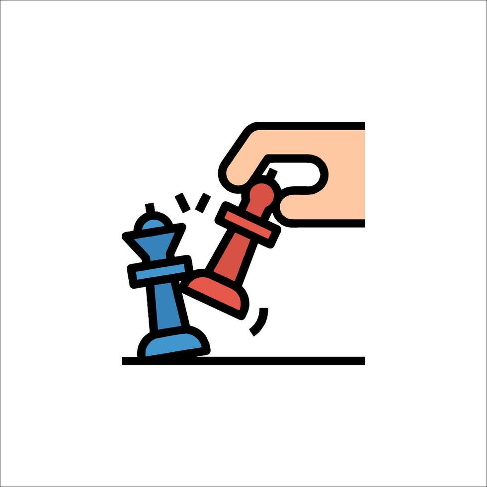A hand is holding a red and blue chess piece vector