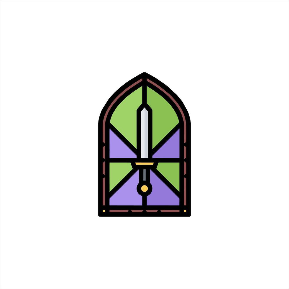 A stained glass window with a sword inside vector