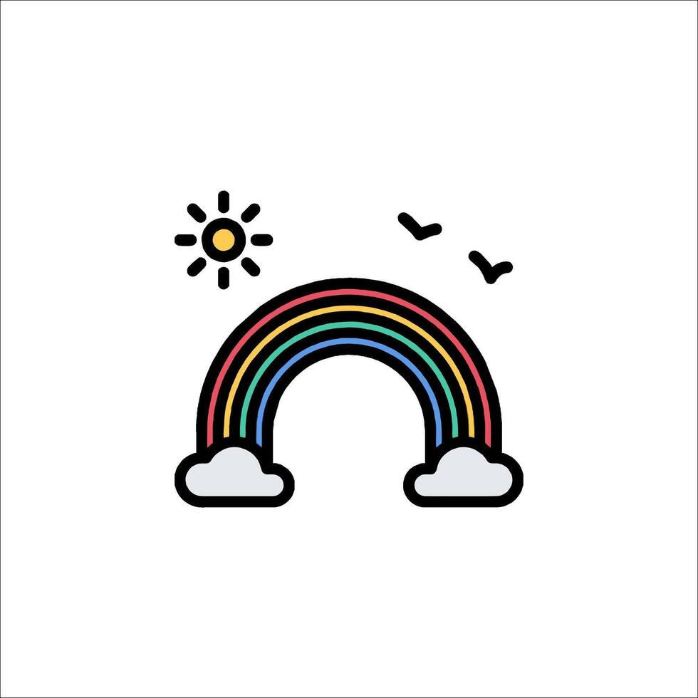 Rainbow icon with clouds and sun vector