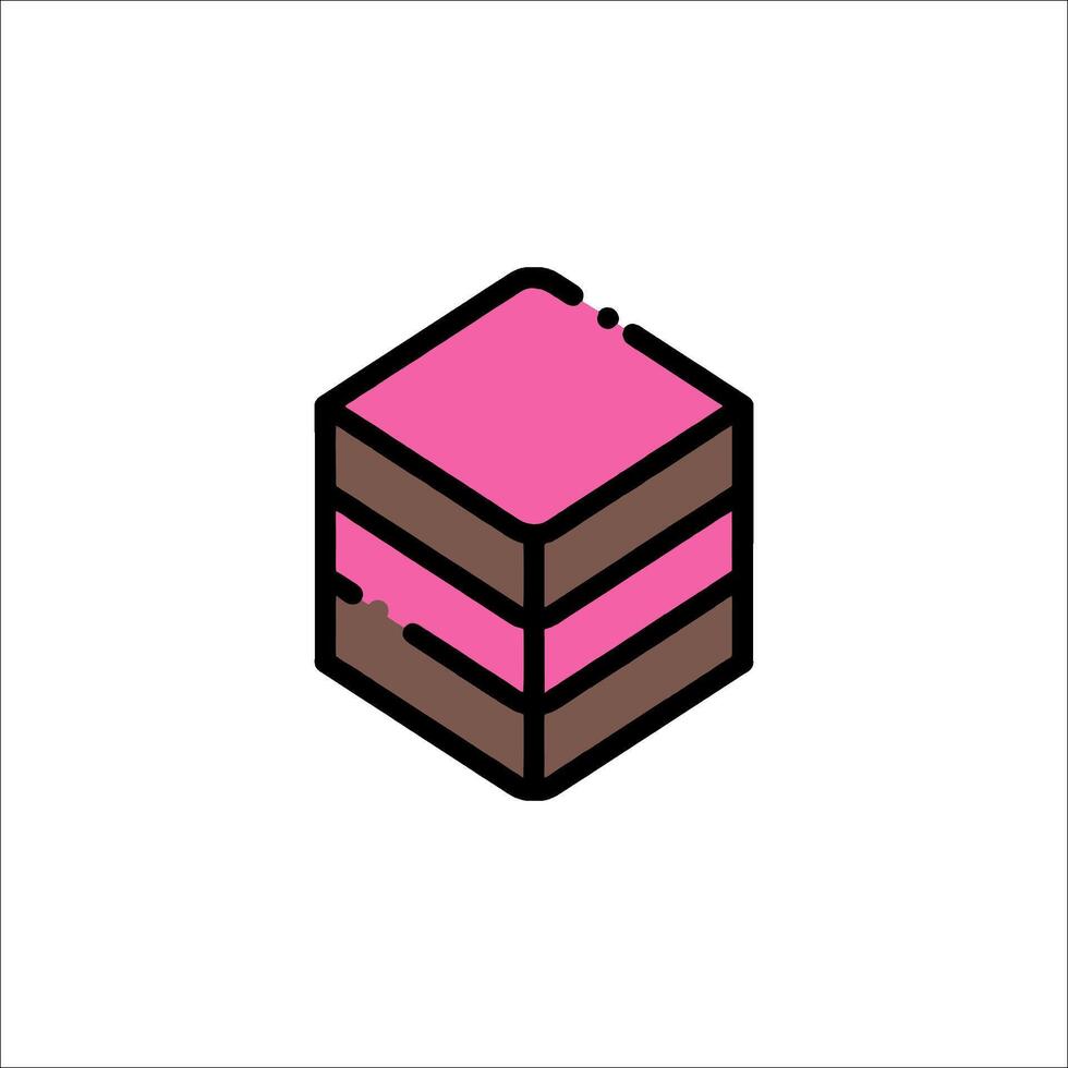 A pink and brown cake icon vector