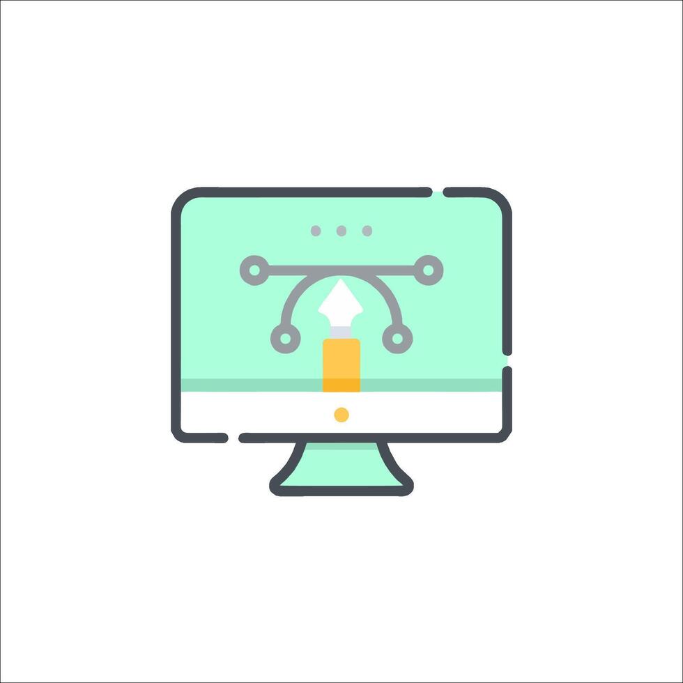 A computer monitor with a yellow arrow pointing to it vector