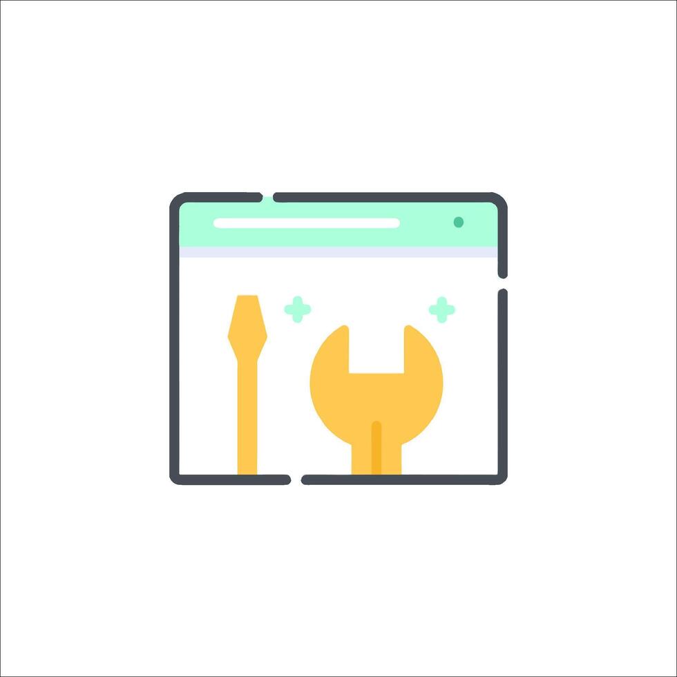 A wren and wrench icon on a computer screen vector