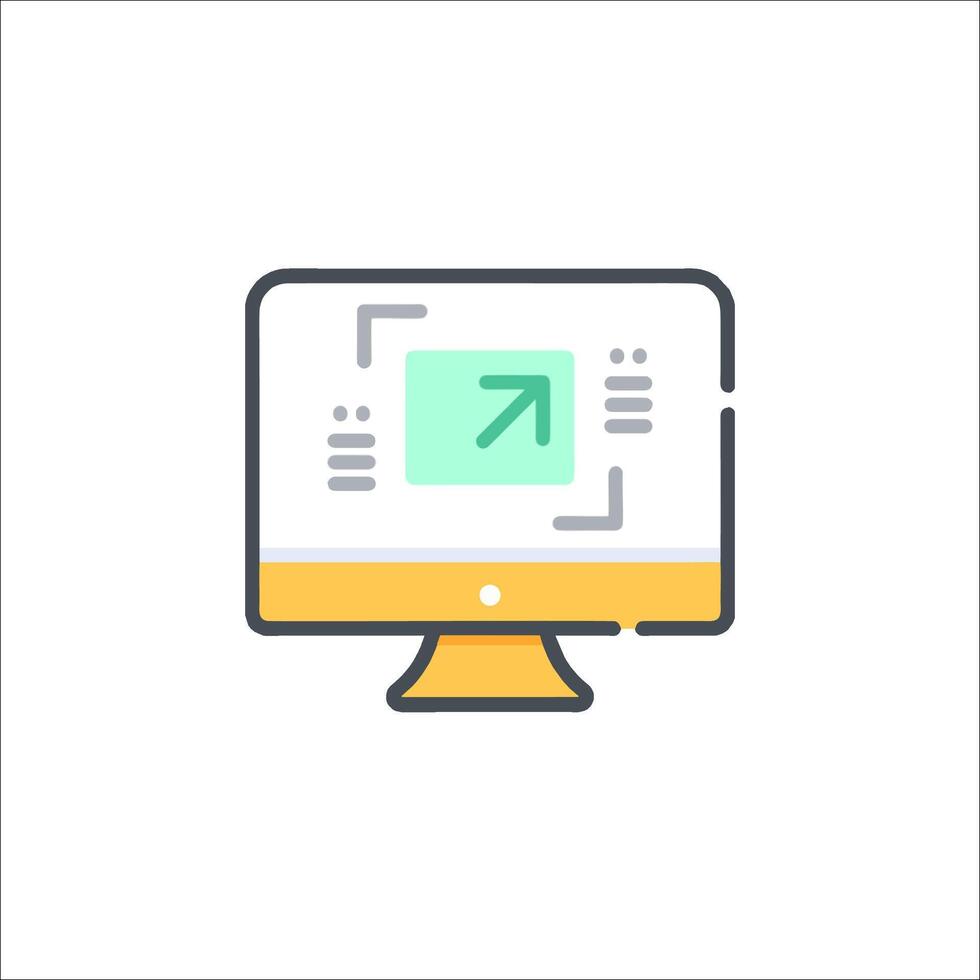 A computer monitor with an arrow pointing up vector