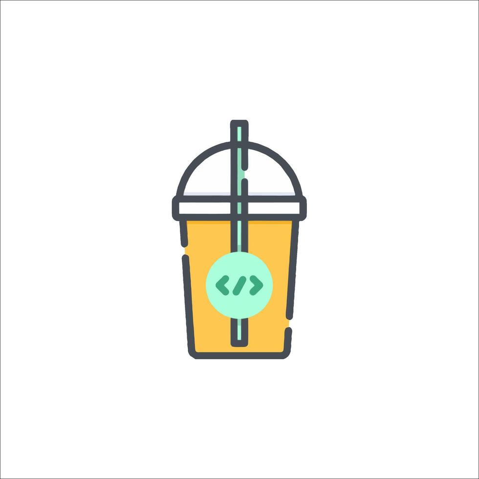 A drink with a straw and a green dot vector