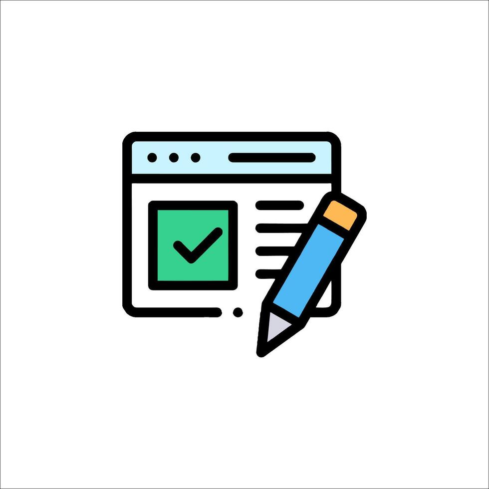 un lápiz y un cheque marca en un computadora pantalla vector