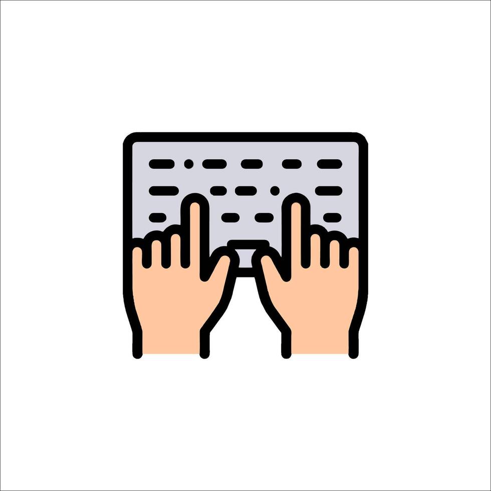 Hands typing on a keyboard icon vector