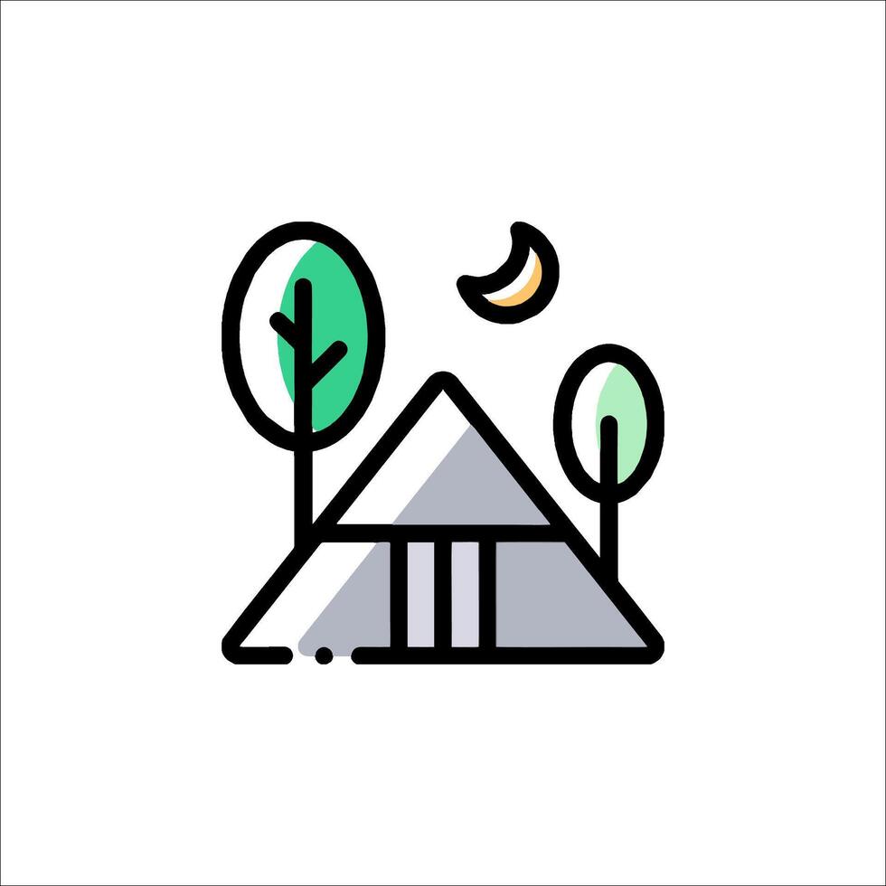 A house with trees and a moon in the background vector
