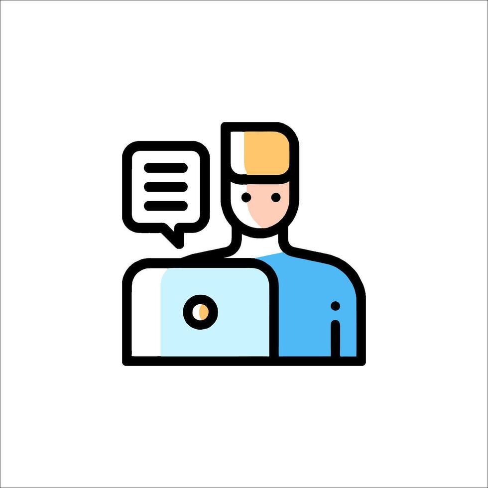 A man with a laptop and speech bubble icon vector