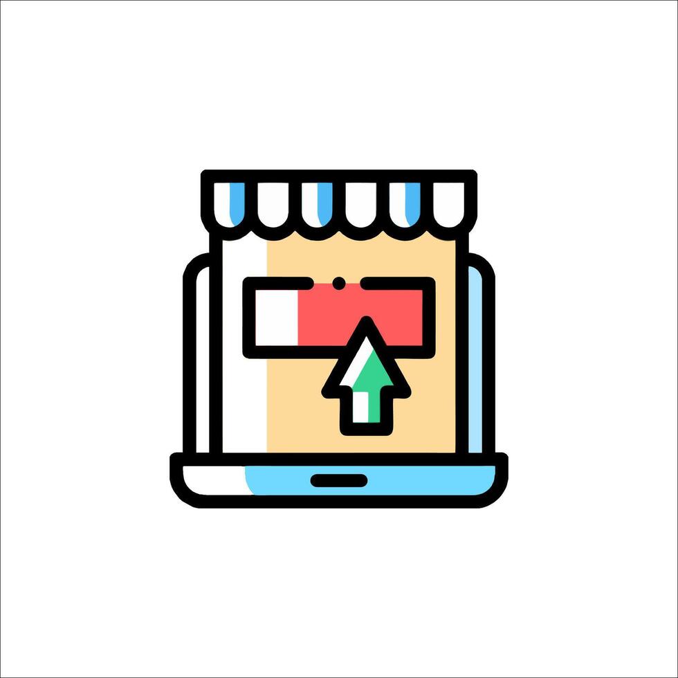 A shopping cart icon with an arrow pointing up vector