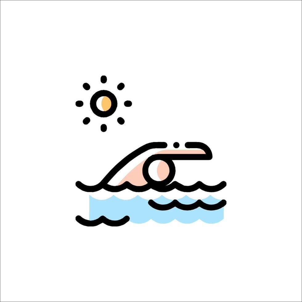 A line drawing of a wave and a sun vector
