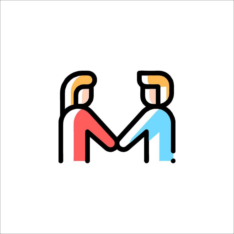 Two people shaking hands in a line icon vector